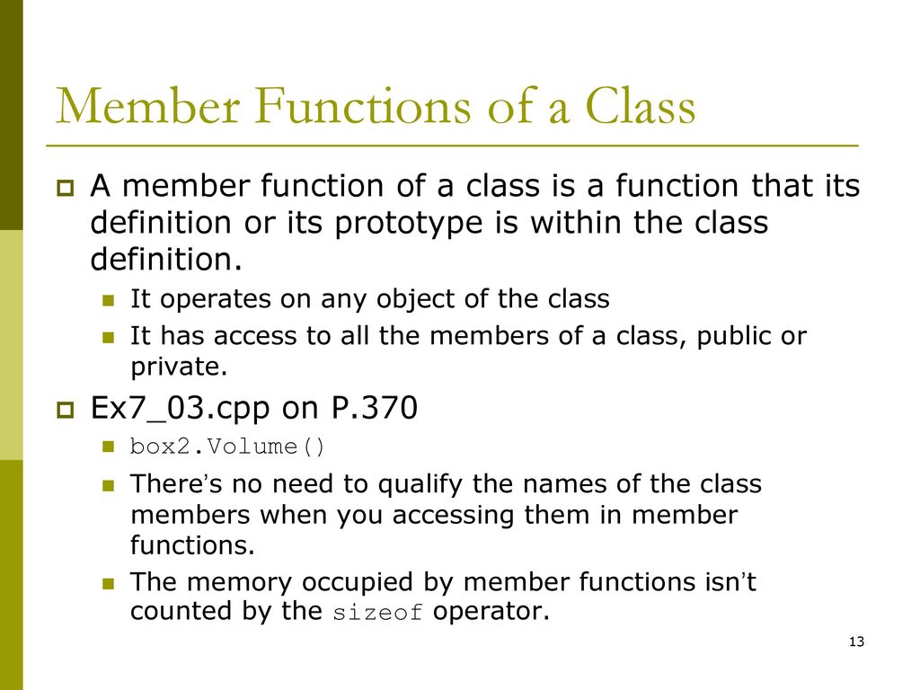 Member Functions of a Class