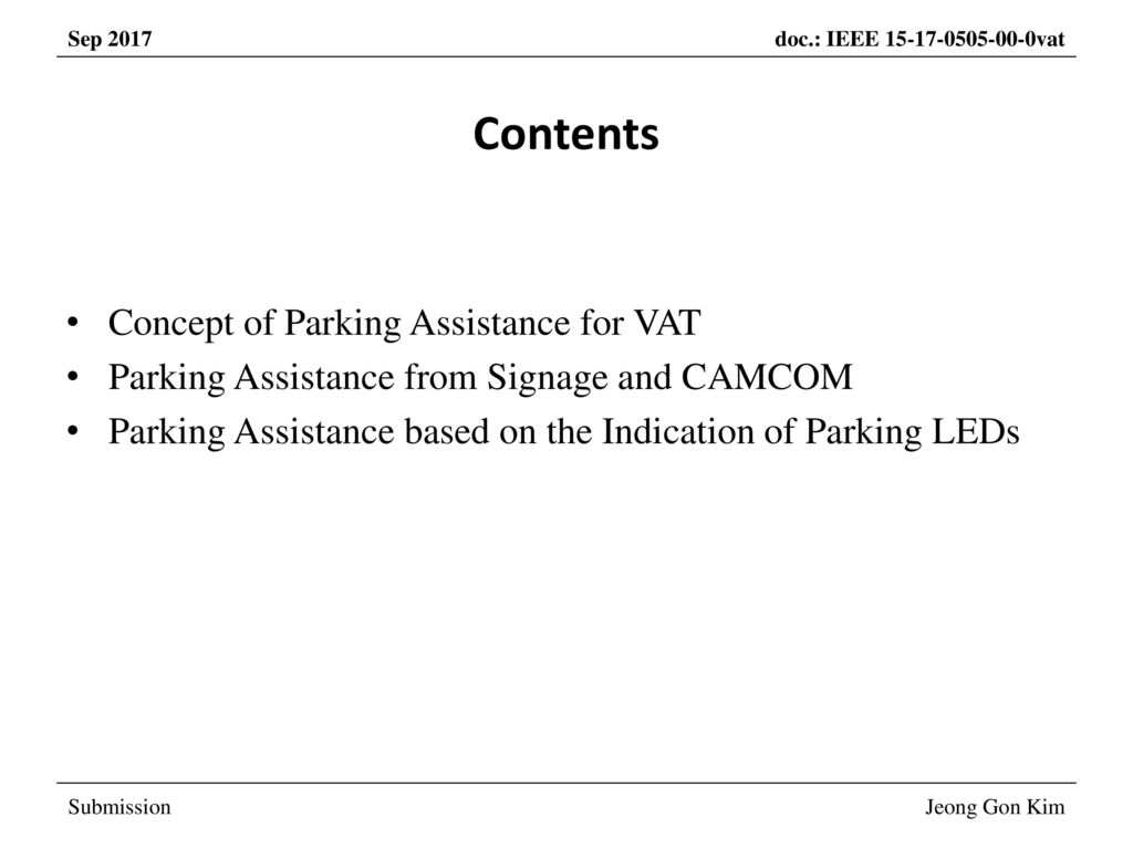 Contents Concept of Parking Assistance for VAT