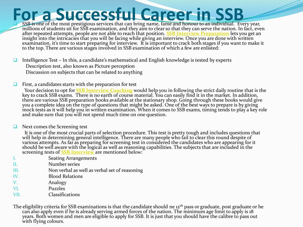 For a Successful Career in SSB