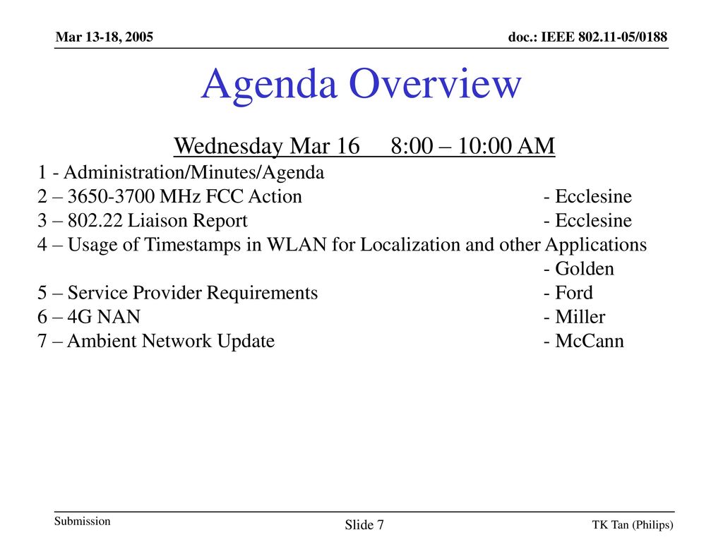 Agenda Overview Wednesday Mar 16 8:00 – 10:00 AM