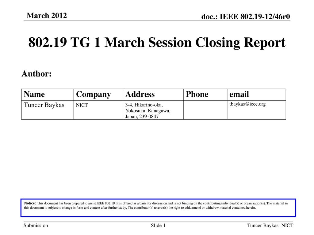 TG 1 March Session Closing Report
