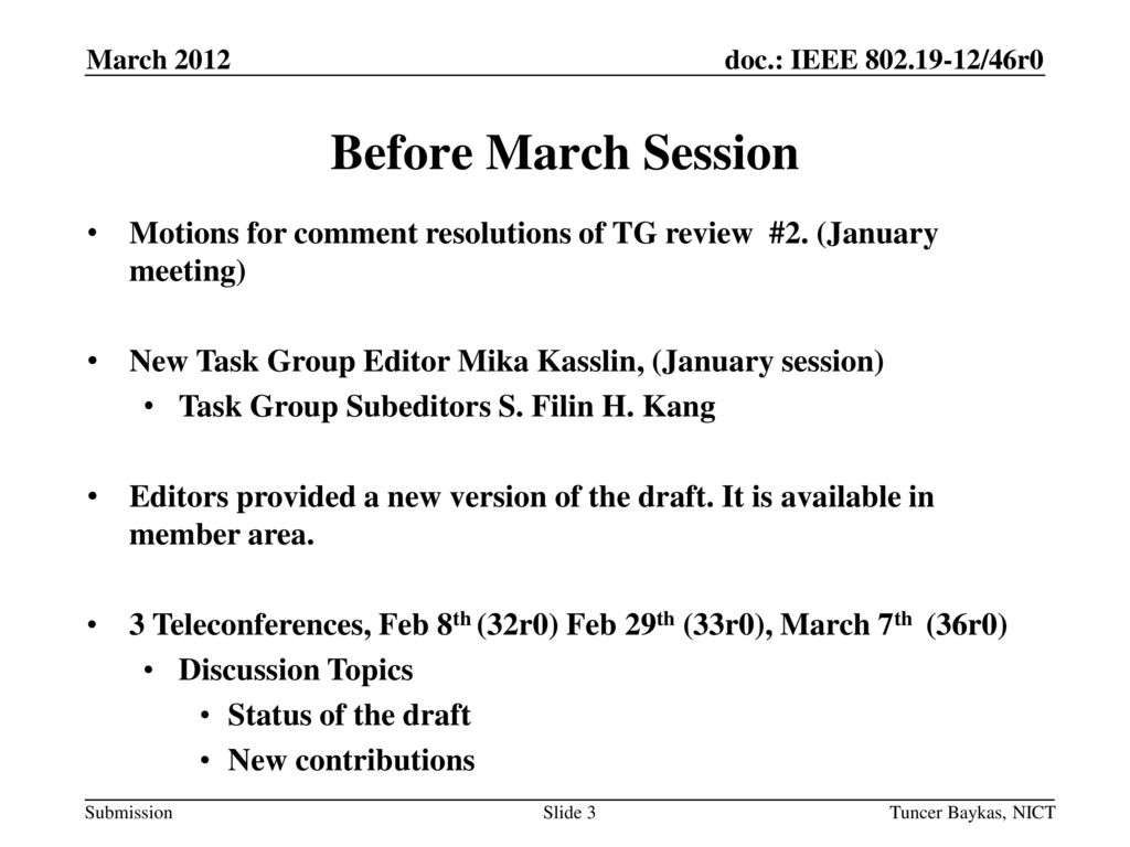 March 2012 Before March Session. Motions for comment resolutions of TG review #2. (January meeting)