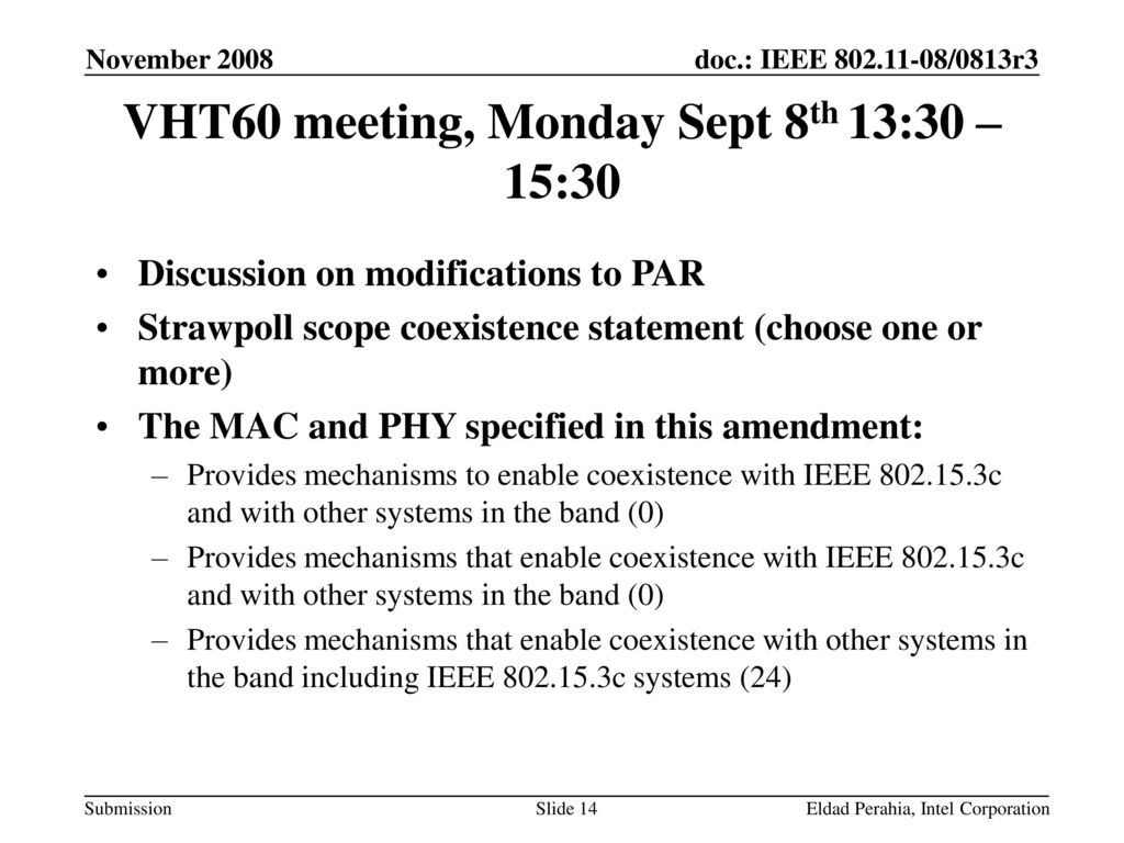 VHT60 meeting, Monday Sept 8th 13:30 – 15:30