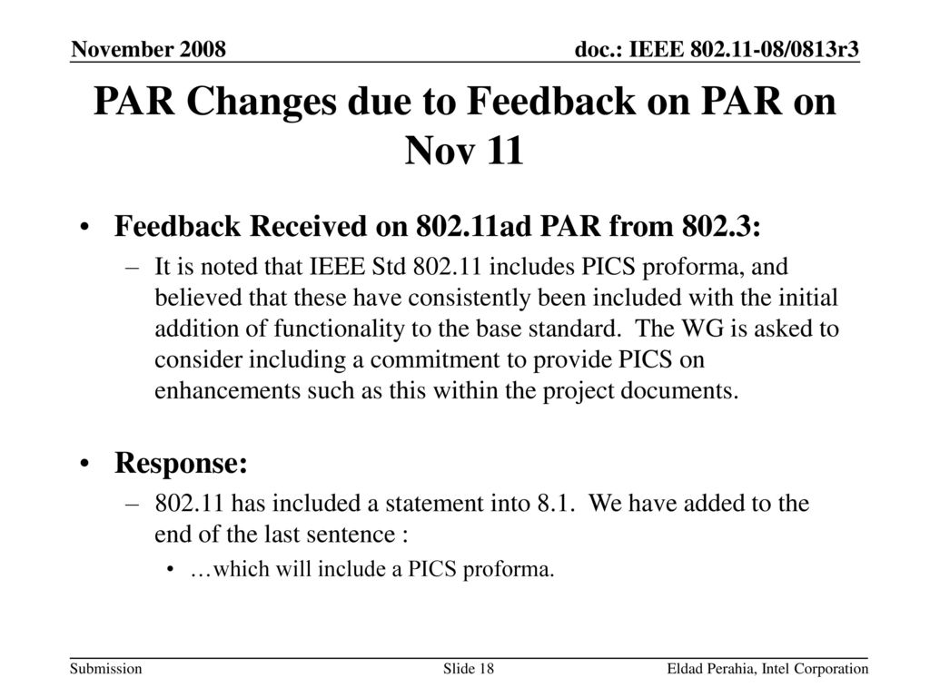 PAR Changes due to Feedback on PAR on Nov 11