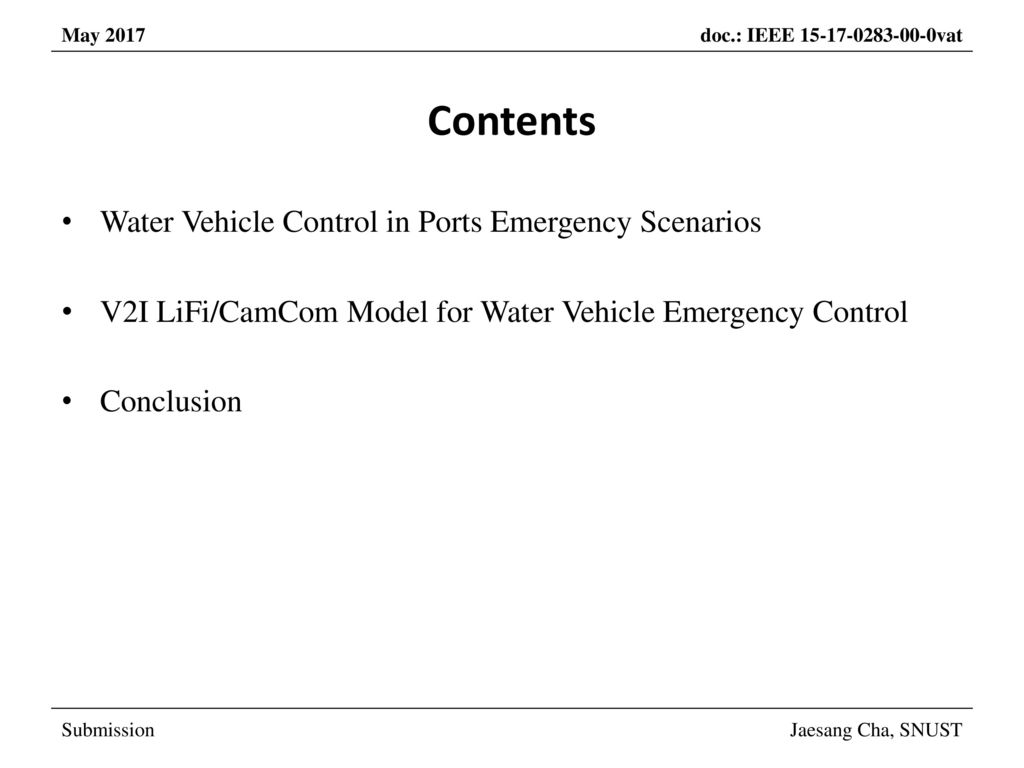 Contents Water Vehicle Control in Ports Emergency Scenarios