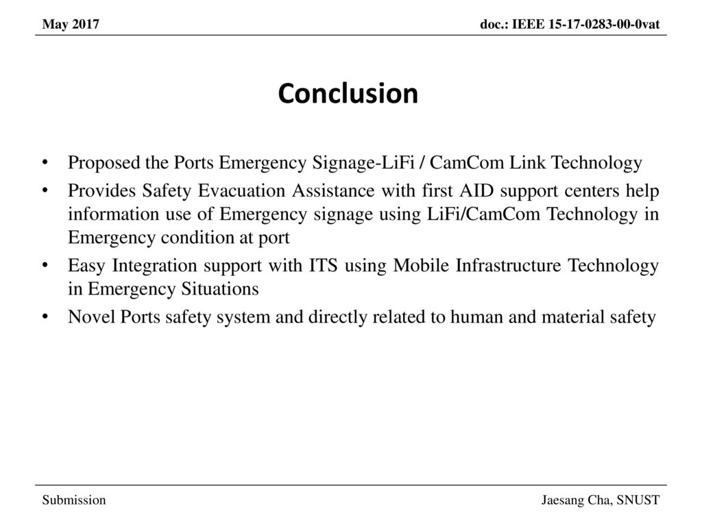Conclusion Proposed the Ports Emergency Signage-LiFi / CamCom Link Technology.