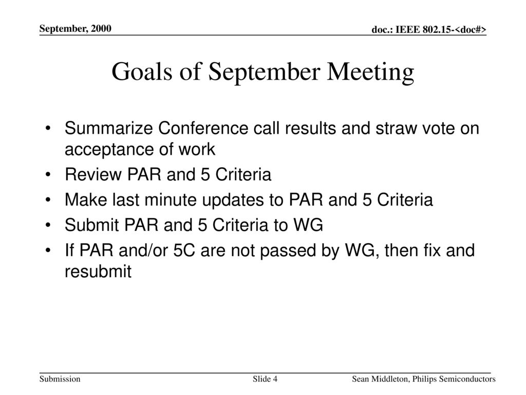 Goals of September Meeting