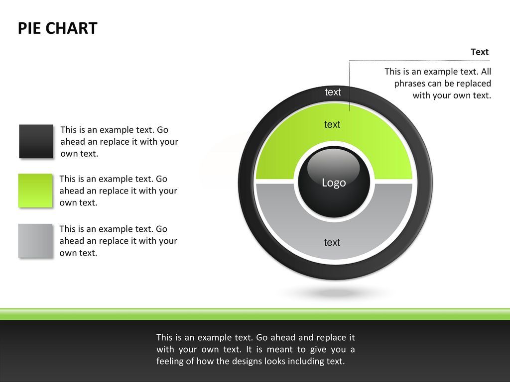PIE CHART Text. This is an example text. All phrases can be replaced with your own text. Logo. text.