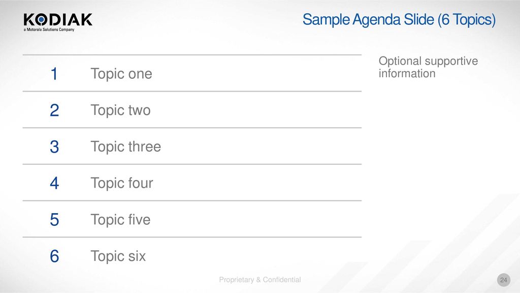 Sample Agenda Slide (6 Topics)