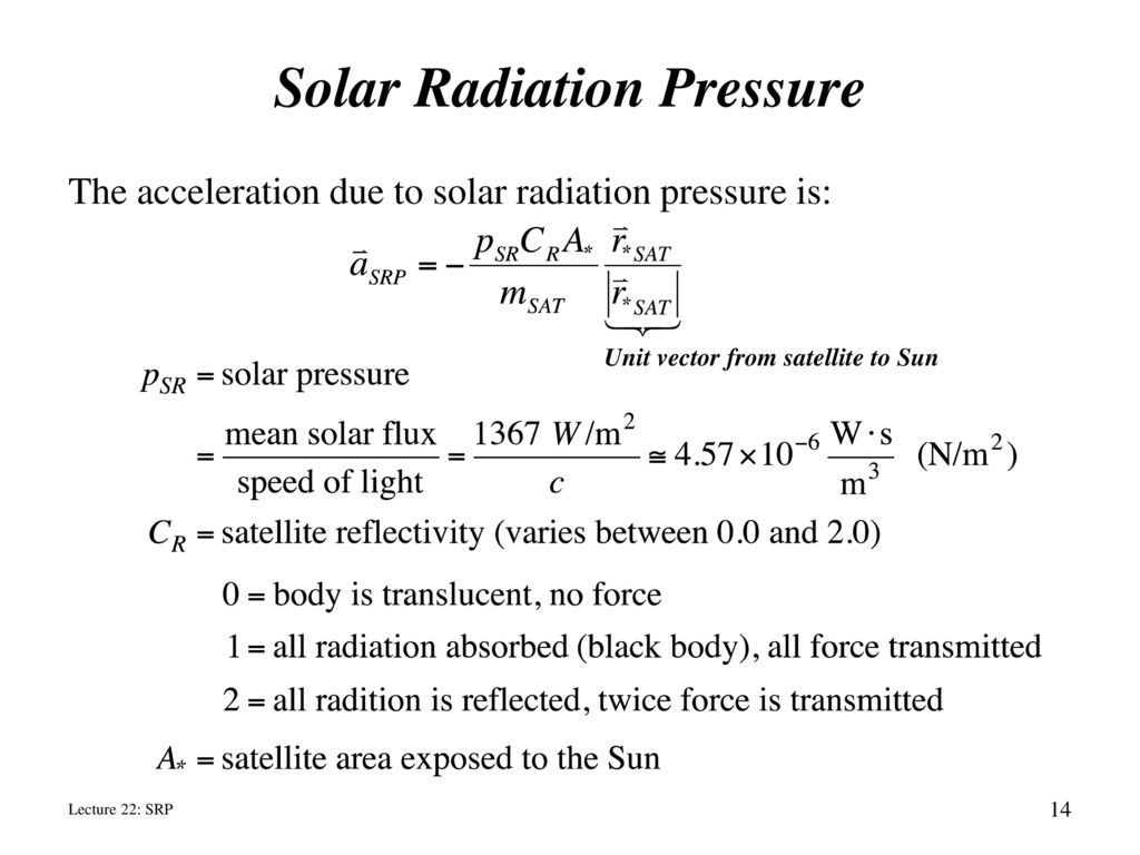 ASEN 5050 SPACEFLIGHT DYNAMICS Solar Radiation Pressure - ppt download