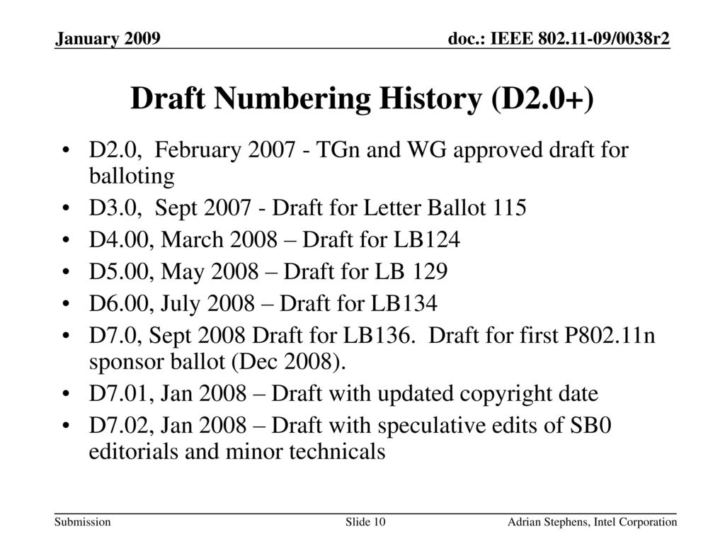 Draft Numbering History (D2.0+)