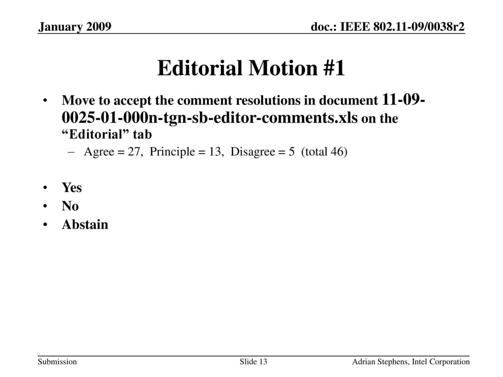 May 2006 doc.: IEEE /0528r0. January Editorial Motion #1.