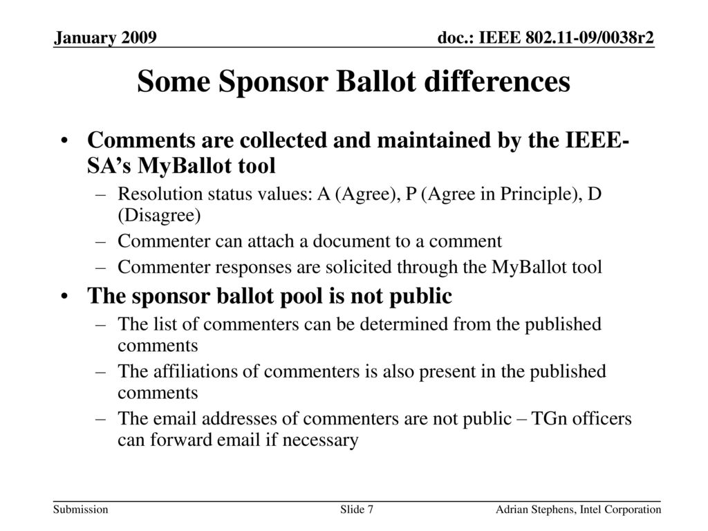 Some Sponsor Ballot differences