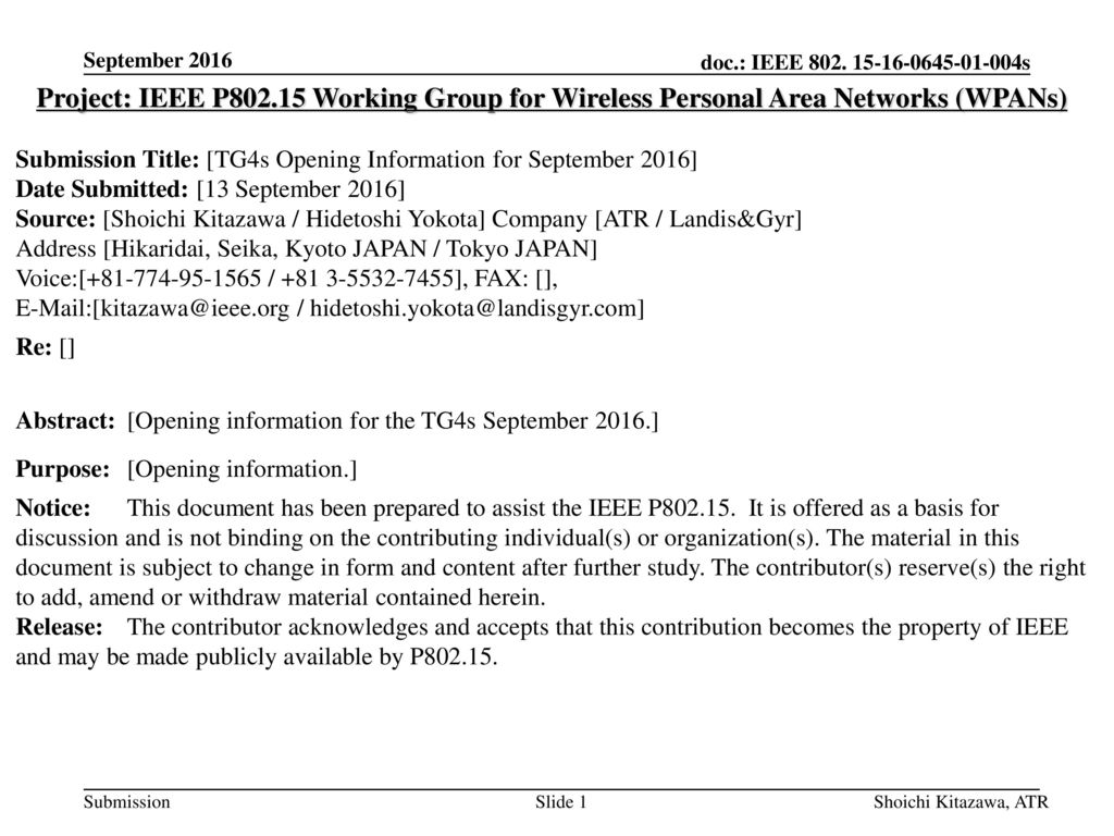 September 2016 Project: IEEE P Working Group for Wireless Personal Area Networks (WPANs)