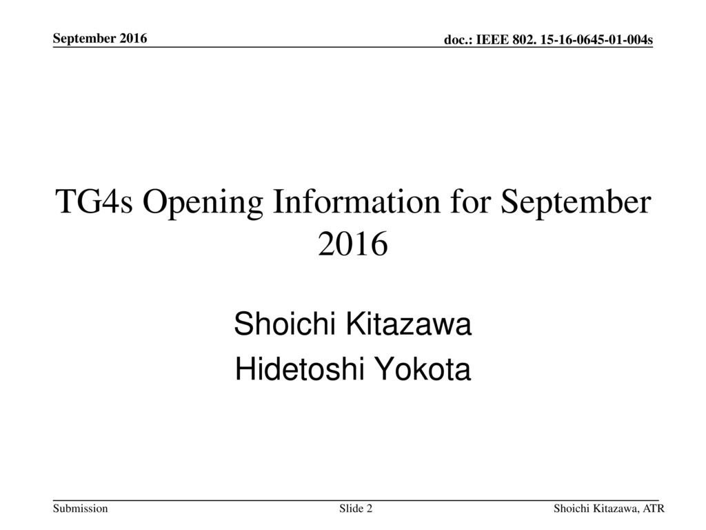 TG4s Opening Information for September 2016