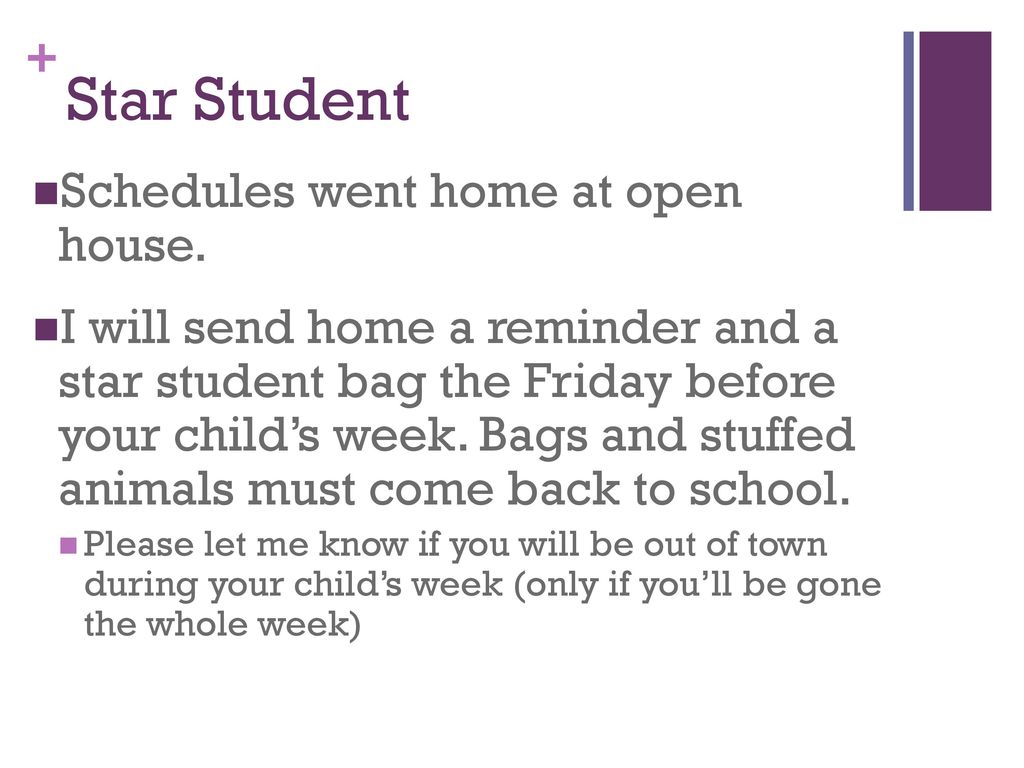 Star Student Schedules went home at open house.