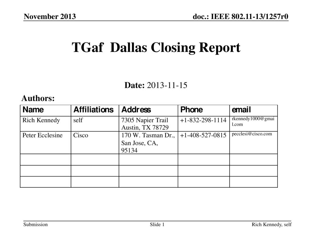 TGaf Dallas Closing Report