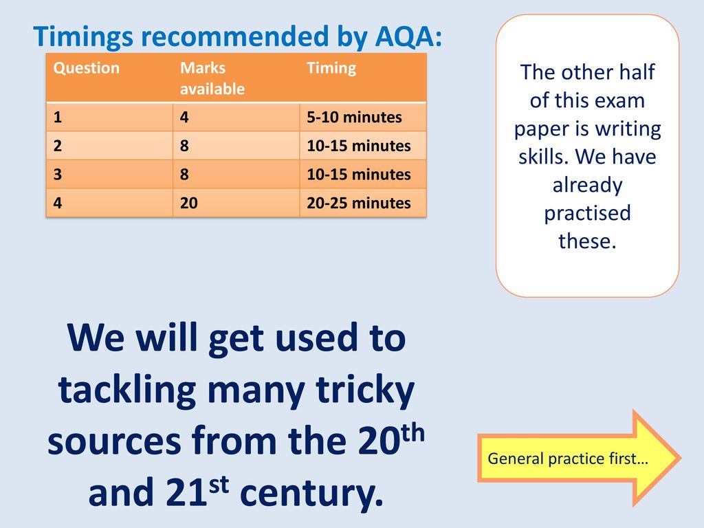 Timings recommended by AQA: