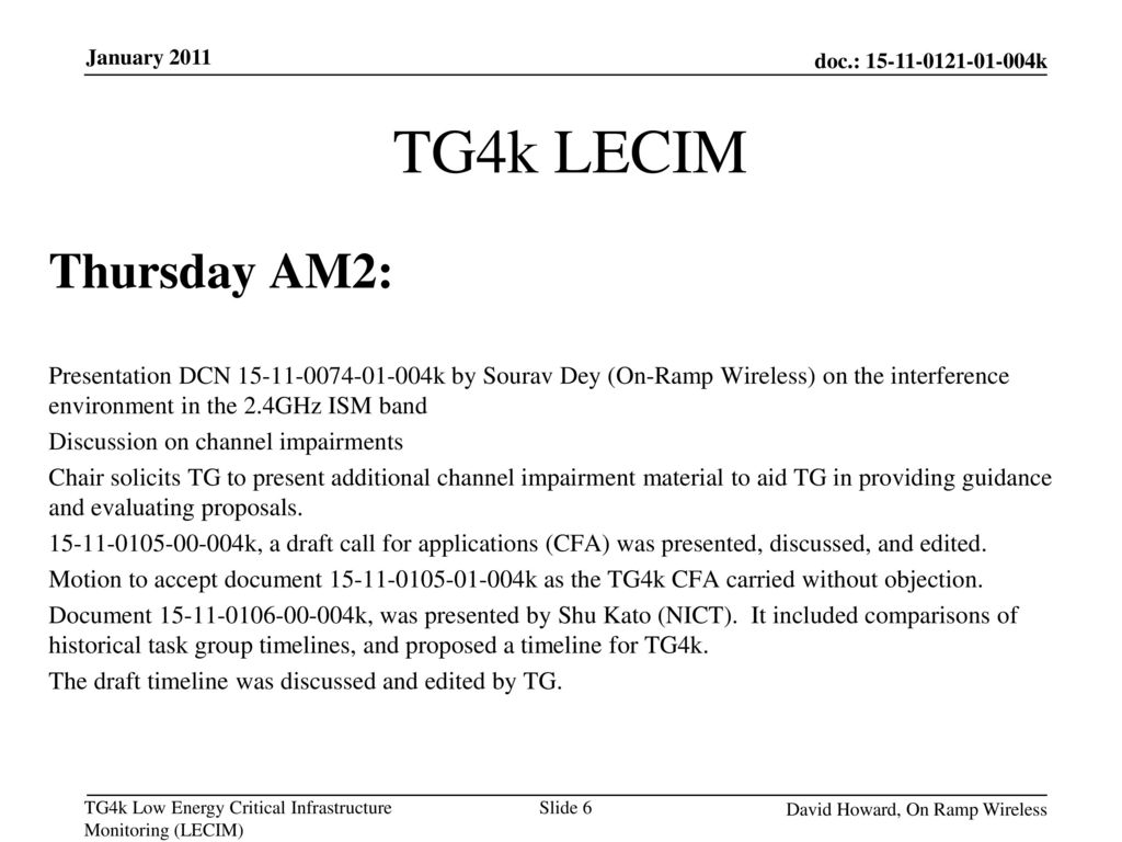 January 2011 TG4k LECIM. Thursday AM2: