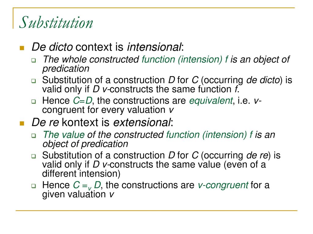 Substitution De dicto context is intensional: