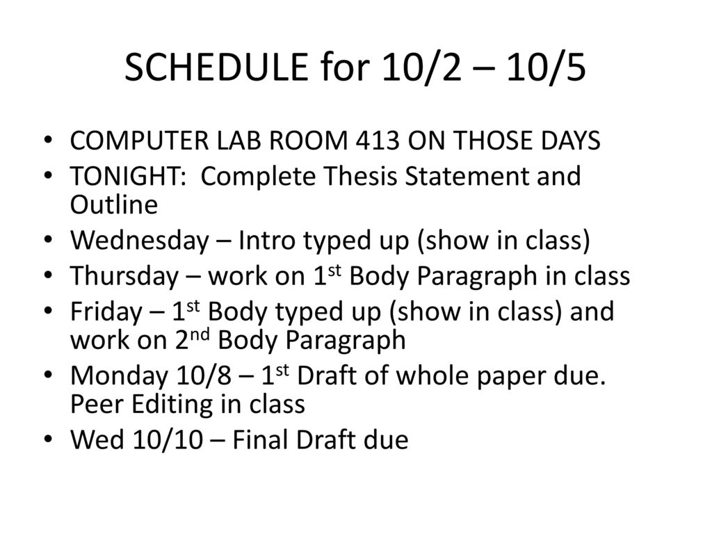 SCHEDULE for 10/2 – 10/5 COMPUTER LAB ROOM 413 ON THOSE DAYS