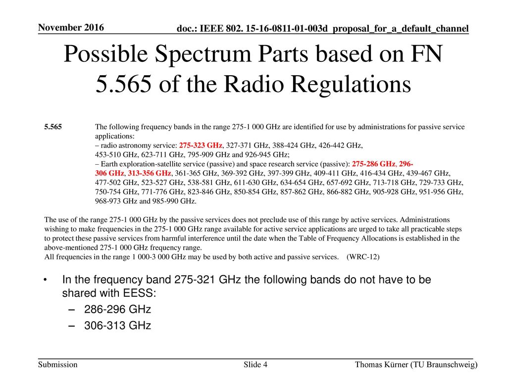 Possible Spectrum Parts based on FN of the Radio Regulations
