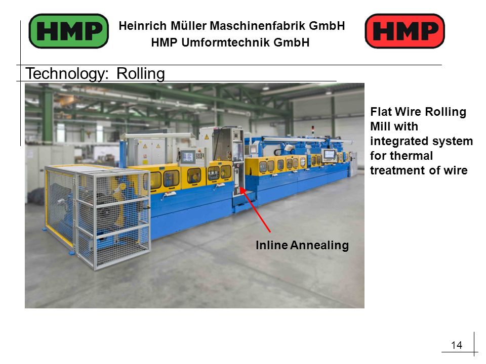 Technology: Rolling Flat Wire Rolling Mill with integrated system for thermal treatment of wire.