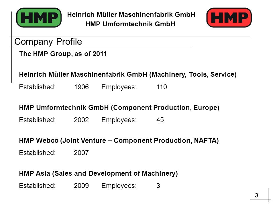 Company Profile The HMP Group, as of 2011