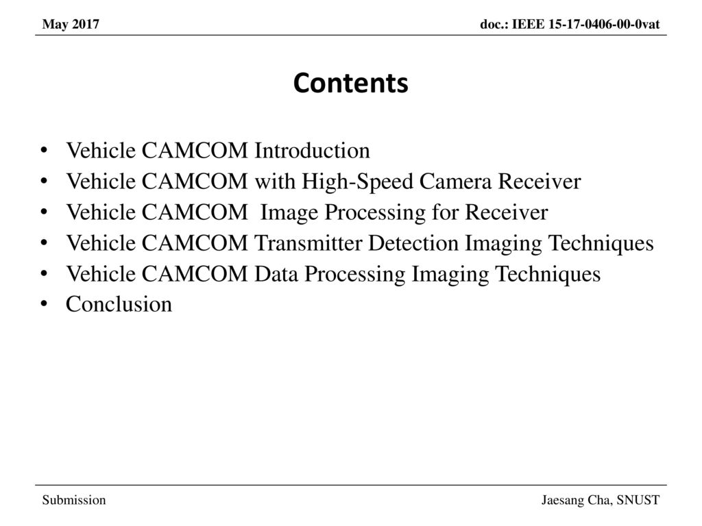 Contents Vehicle CAMCOM Introduction