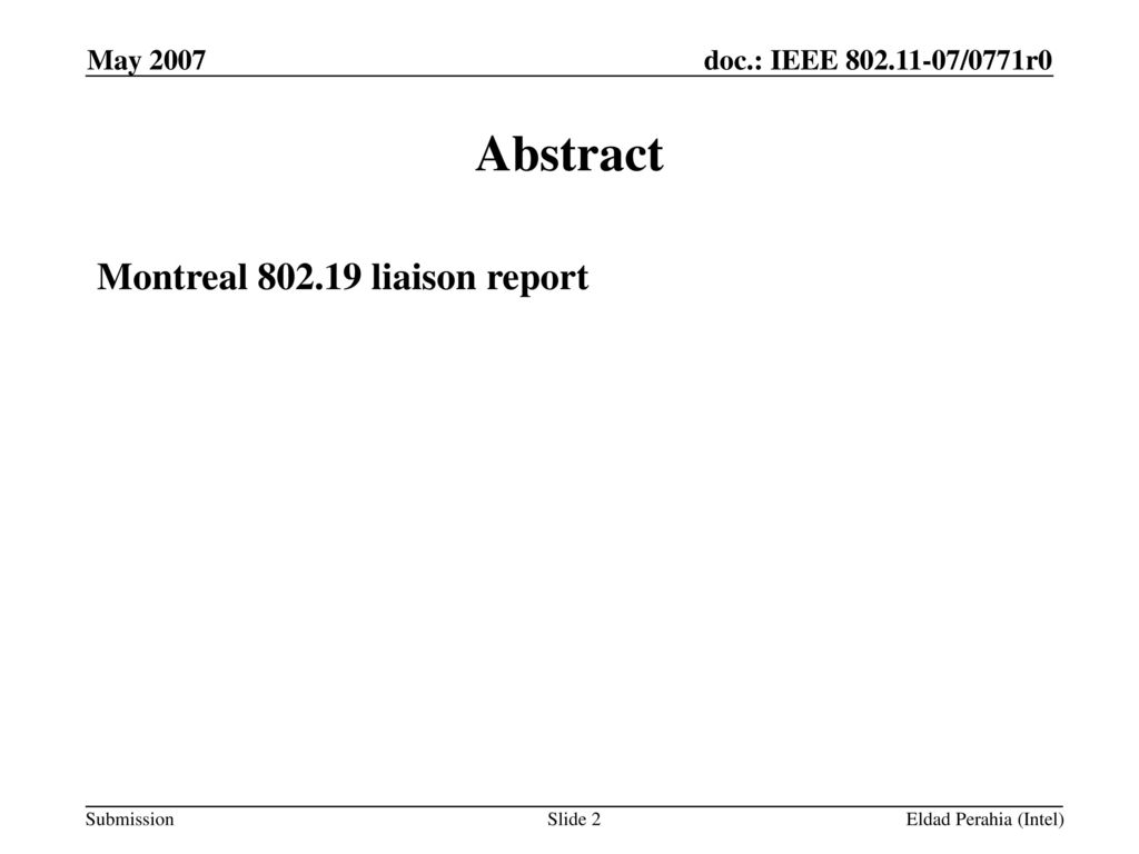 Abstract Montreal liaison report May 2007 October 2006