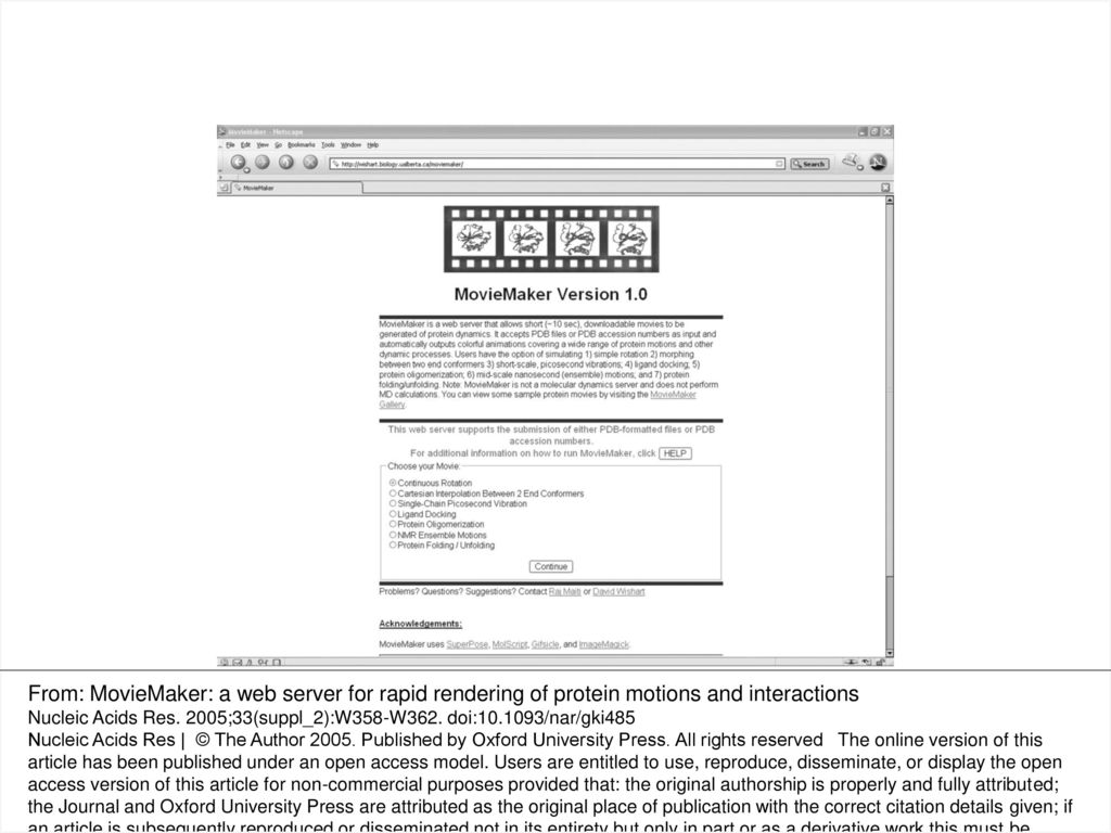 Figure 1 A screenshot of the MovieMaker home page showing the different animation options.