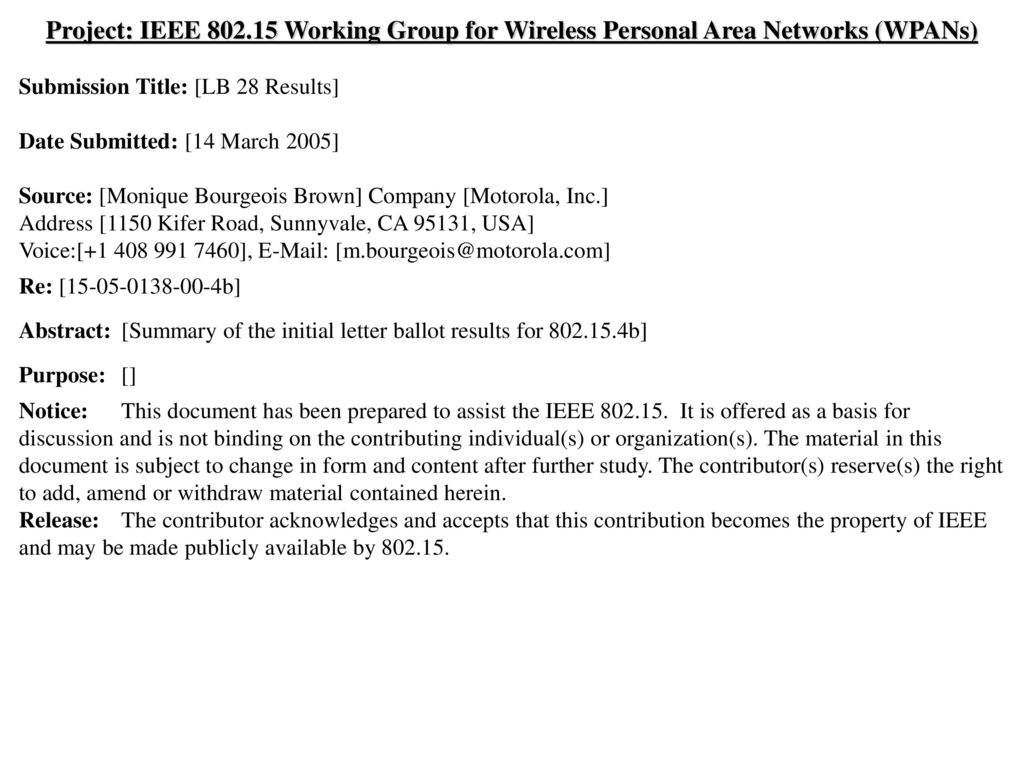 Project: IEEE Working Group for Wireless Personal Area Networks (WPANs)