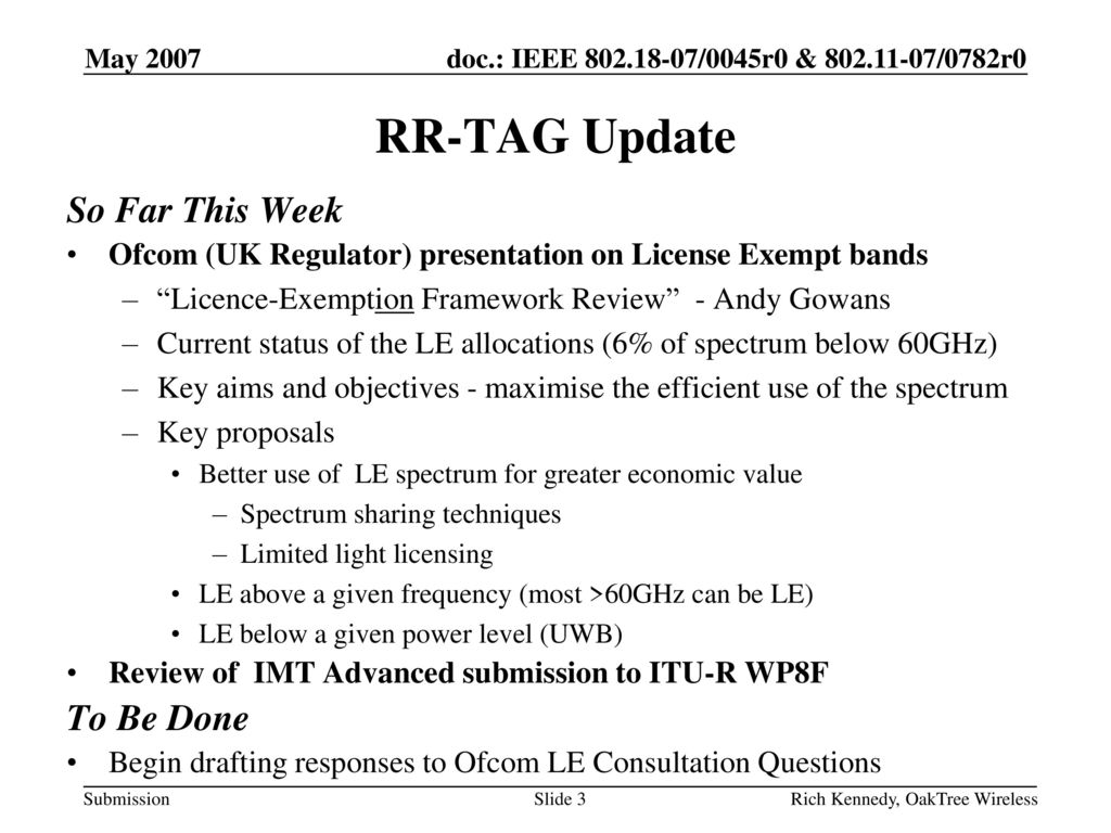 RR-TAG Update So Far This Week To Be Done