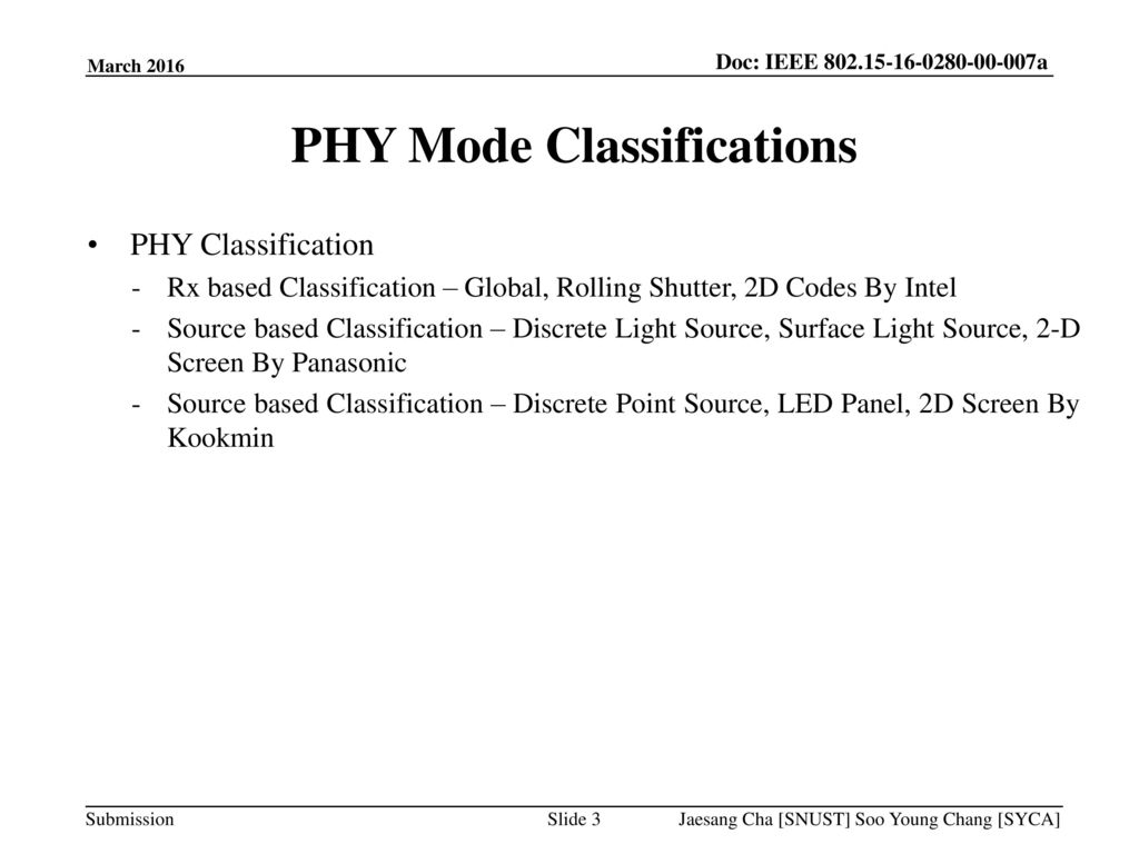 PHY Mode Classifications