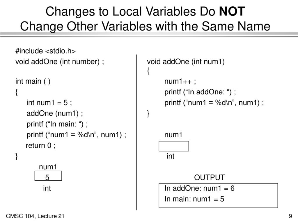 Changes to Local Variables Do NOT Change Other Variables with the Same Name