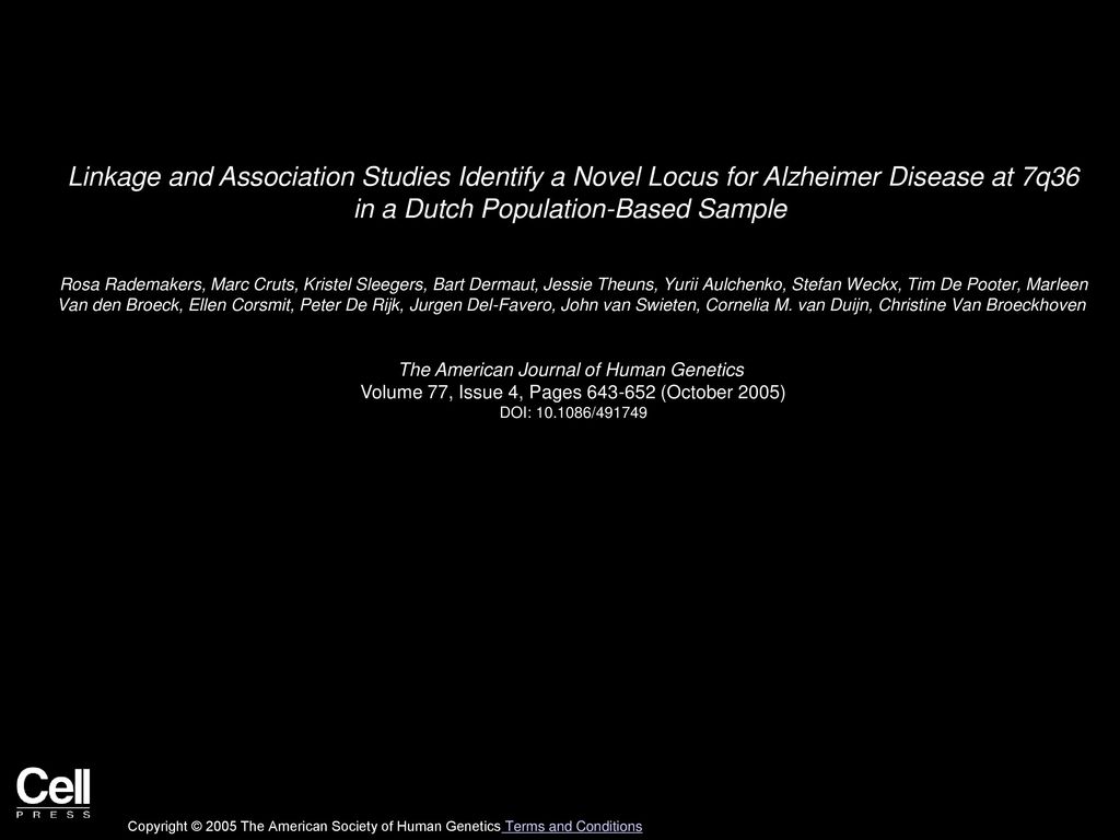 Linkage and Association Studies Identify a Novel Locus for Alzheimer Disease at 7q36 in a Dutch Population-Based Sample