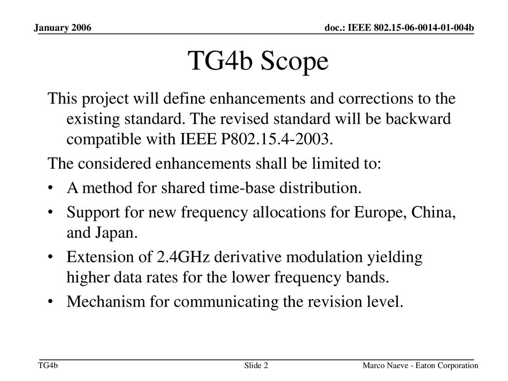 January 2005 doc.: IEEE b. January TG4b Scope.