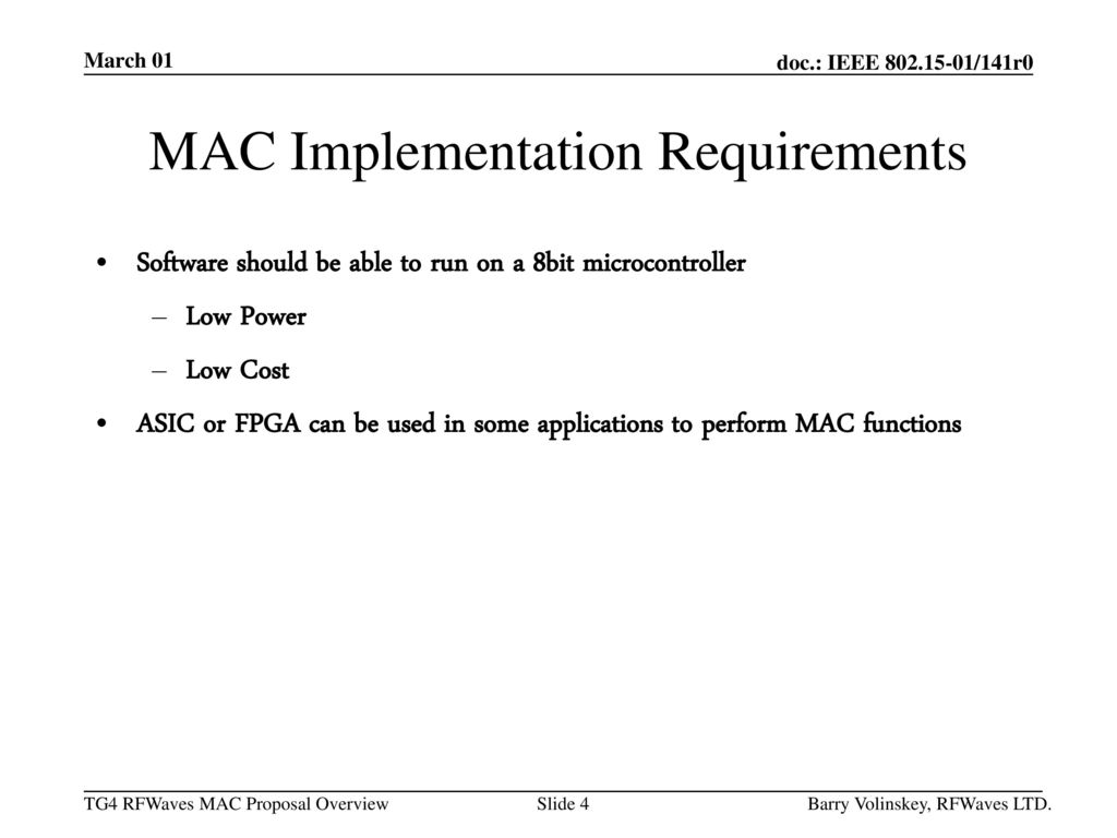 MAC Implementation Requirements