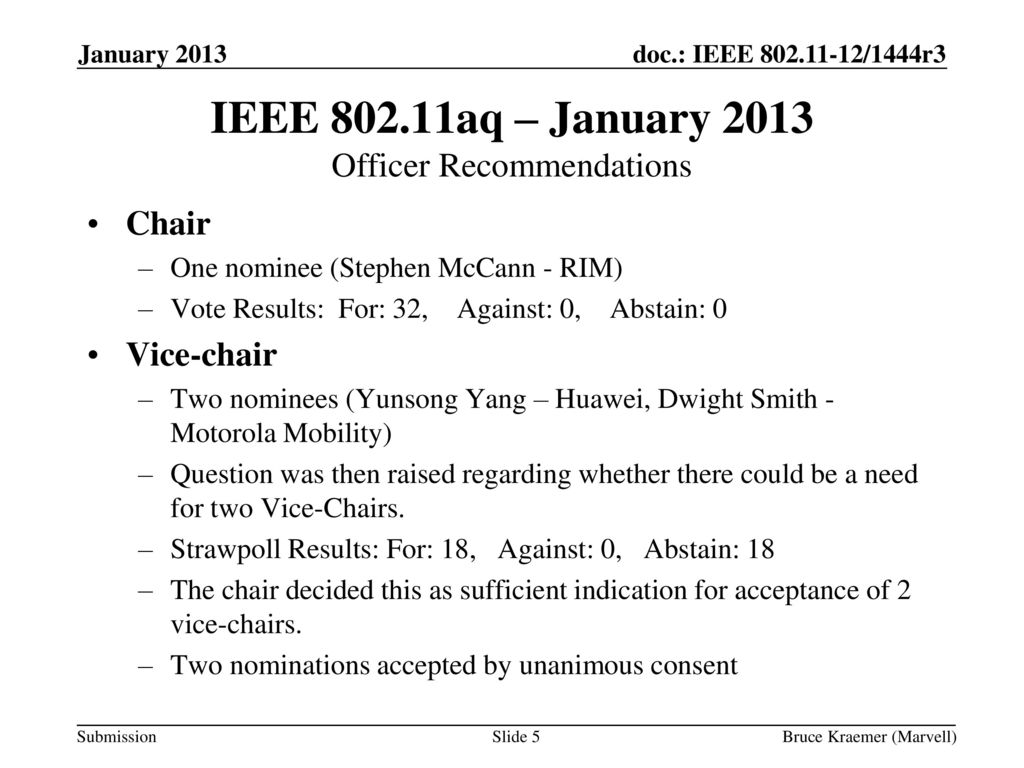 IEEE aq – January 2013 Officer Recommendations