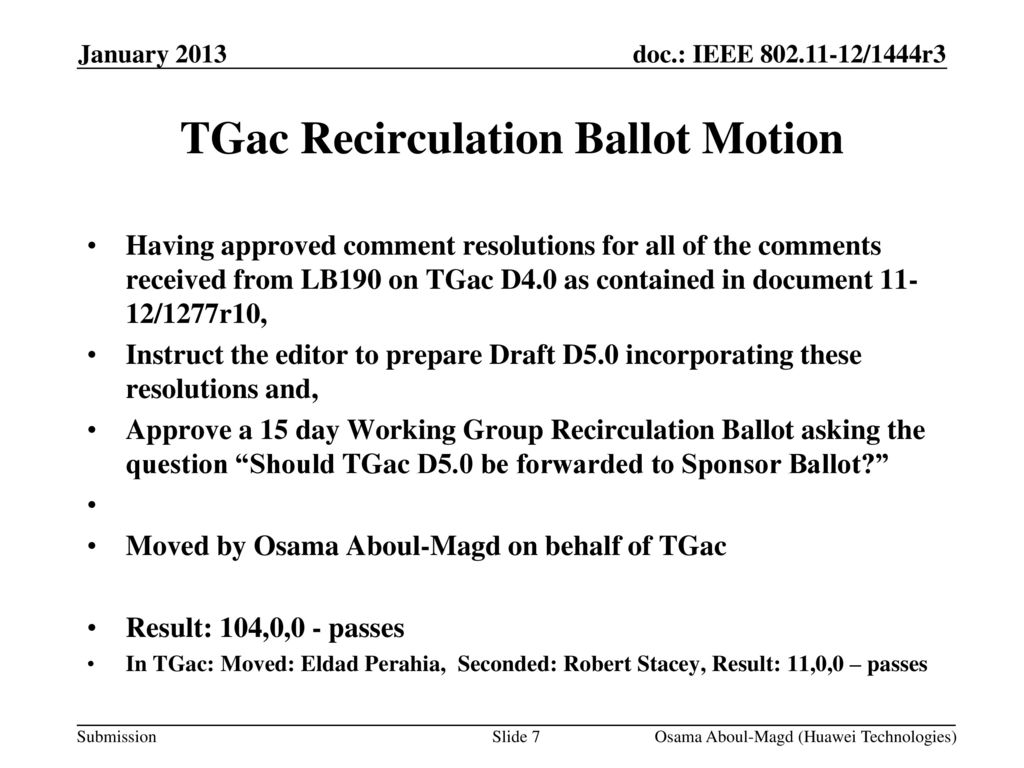 TGac Recirculation Ballot Motion