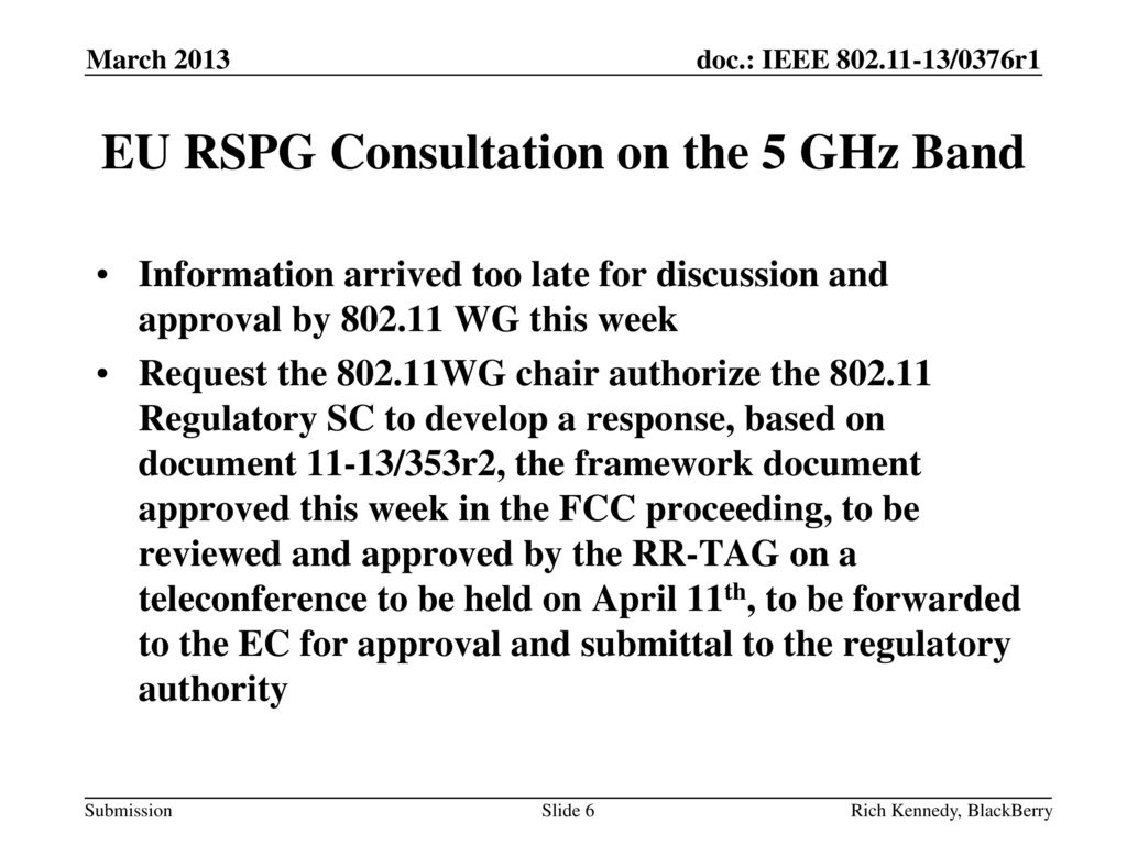 EU RSPG Consultation on the 5 GHz Band