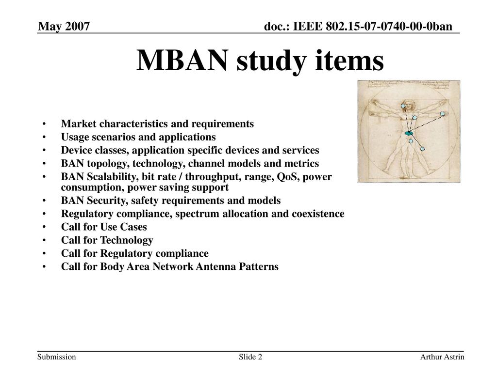 MBAN study items May 2007 Market characteristics and requirements