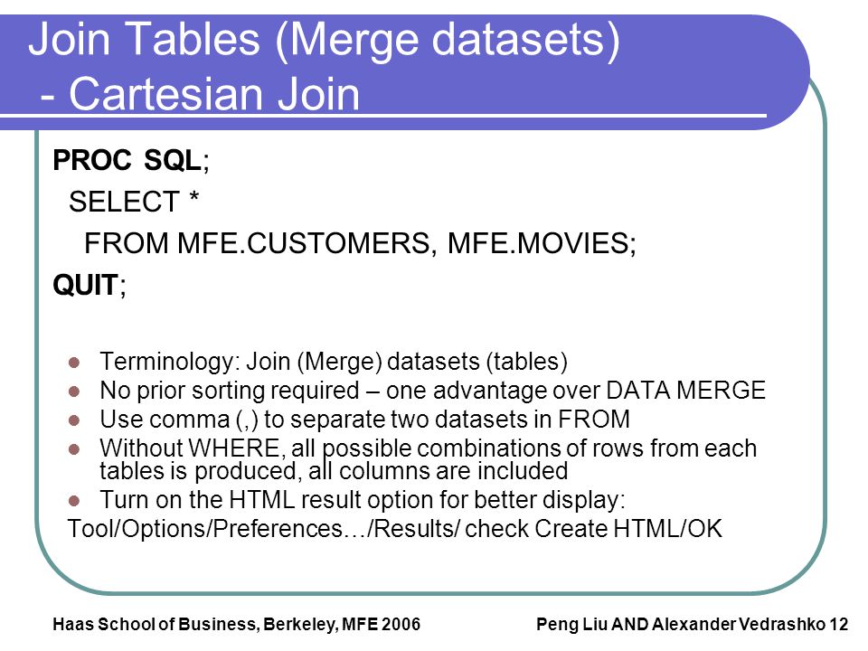 Join Tables (Merge datasets) - Cartesian Join