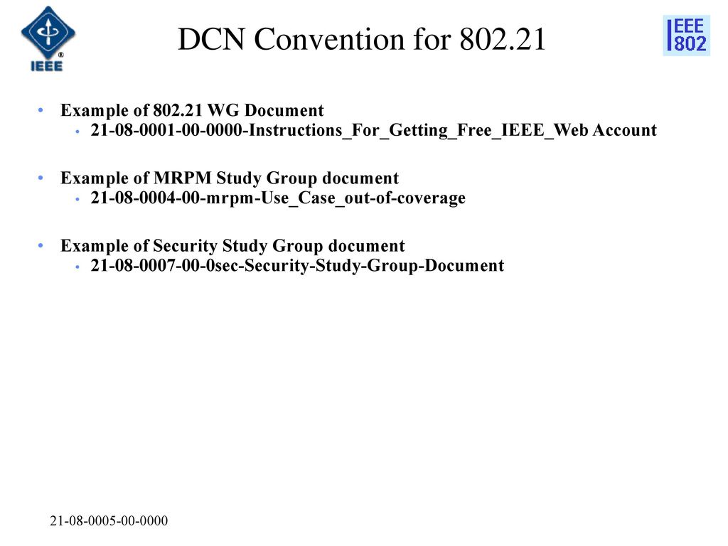 DCN Convention for Example of WG Document