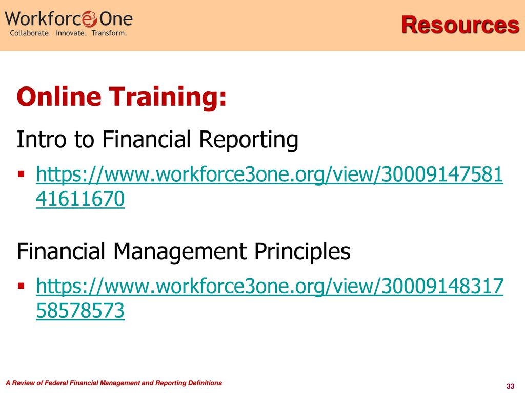 Online Training: Resources Intro to Financial Reporting