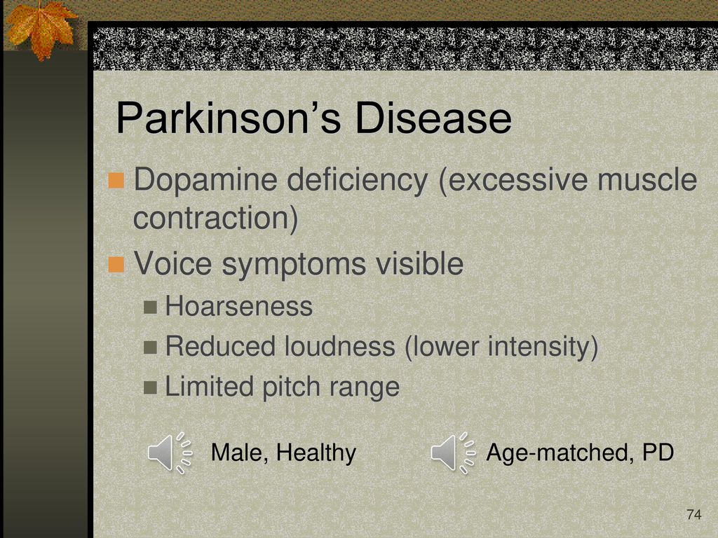 Parkinson’s Disease Dopamine deficiency (excessive muscle contraction)