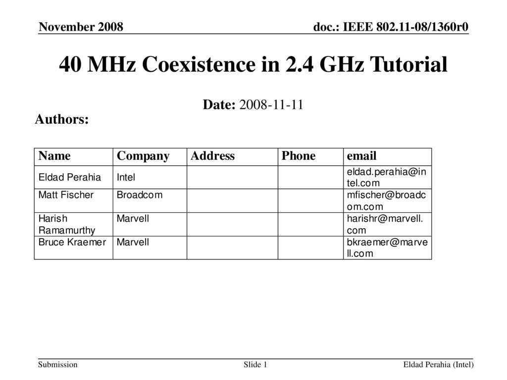 40 MHz Coexistence in 2.4 GHz Tutorial