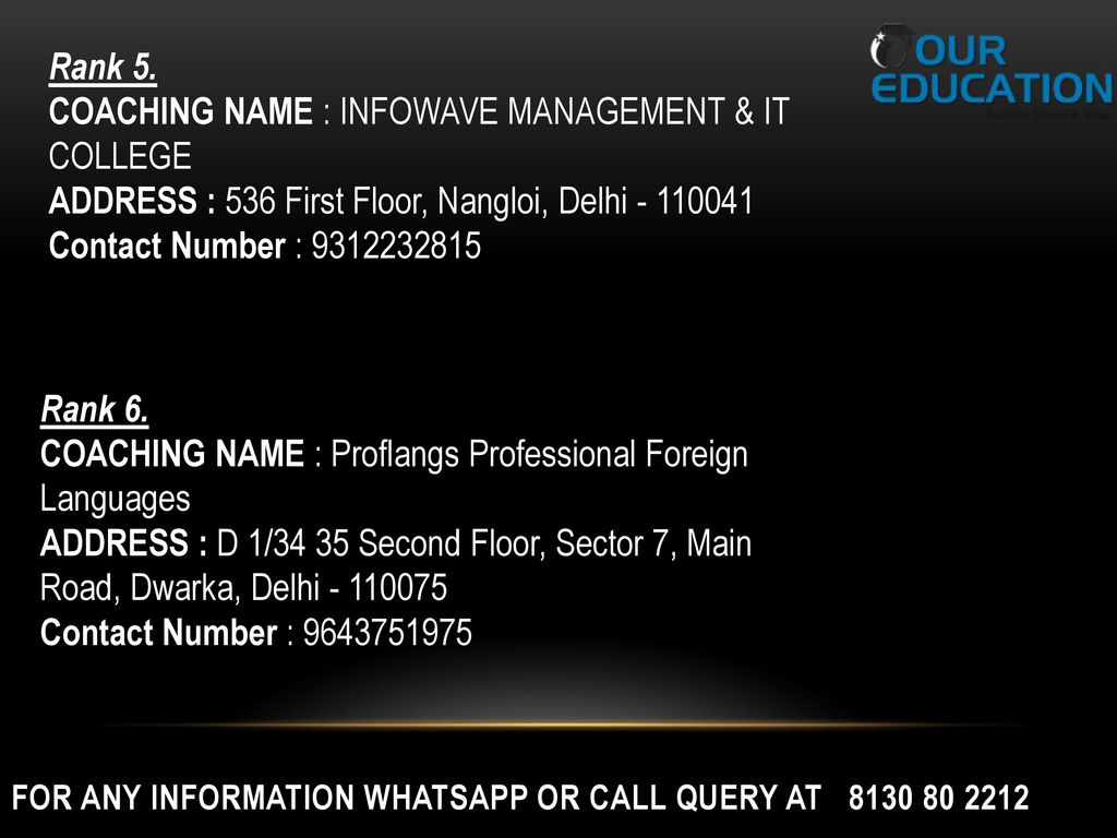 COACHING NAME : INFOWAVE MANAGEMENT & IT COLLEGE