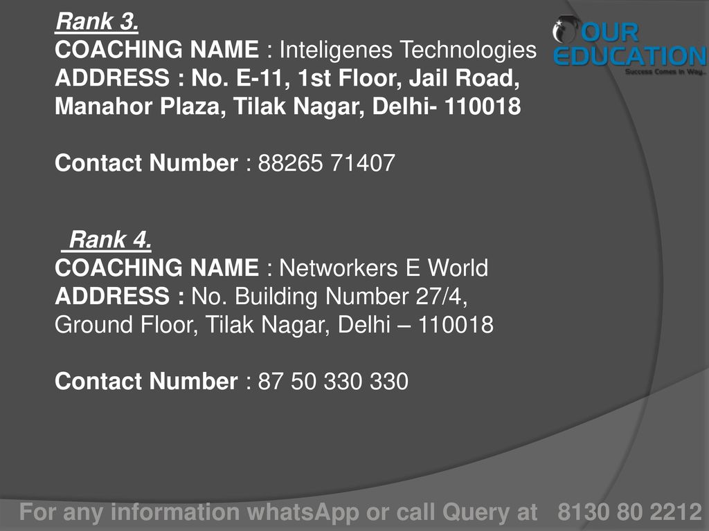 For any information whatsApp or call Query at