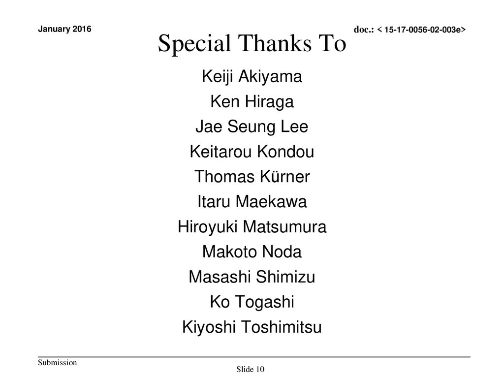 Special Thanks To Keiji Akiyama Ken Hiraga Jae Seung Lee
